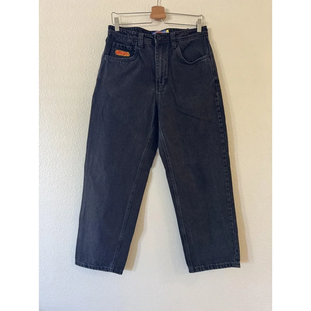 Empyre Loose Jeans Mens 30 Black Relaxed Denim Dark‎ Wash Logo Casual
